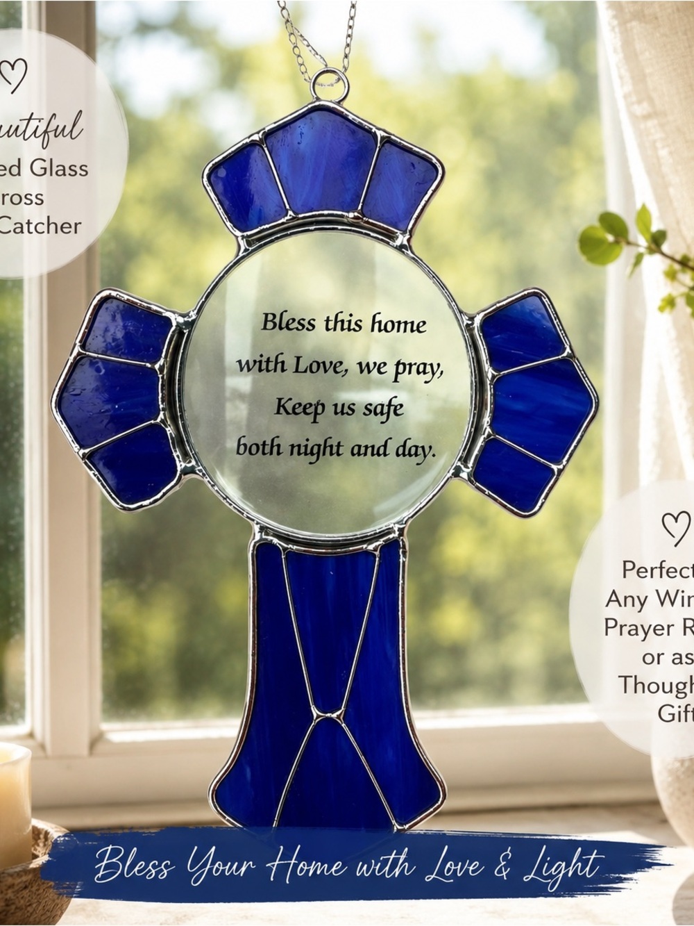 💙 Blue Stained Glass Cross Sun Catcher / Wall Hanging 💙